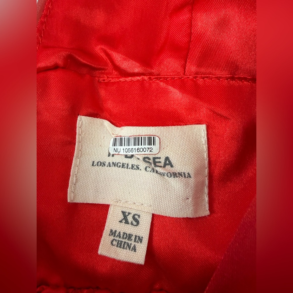 Anthropologie If By Sea Metallic Maxi Gown XS Red Prom Formal Deep Plunge Slit - Picture 4 of 12